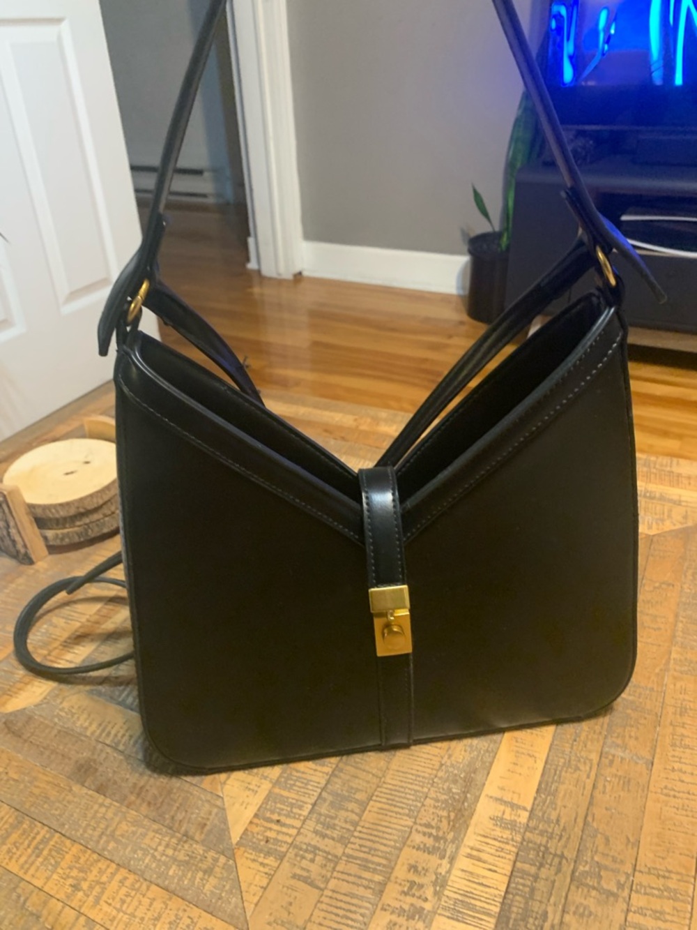 Miztique Black Faux Leather Shoulder Bag with Gold Accent - Picture 6 of 11